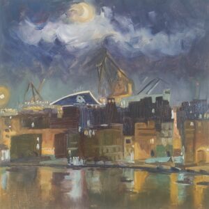 Framed painting of Senglea at Night