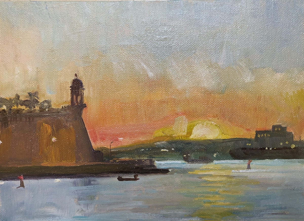 little oil painting of sunset