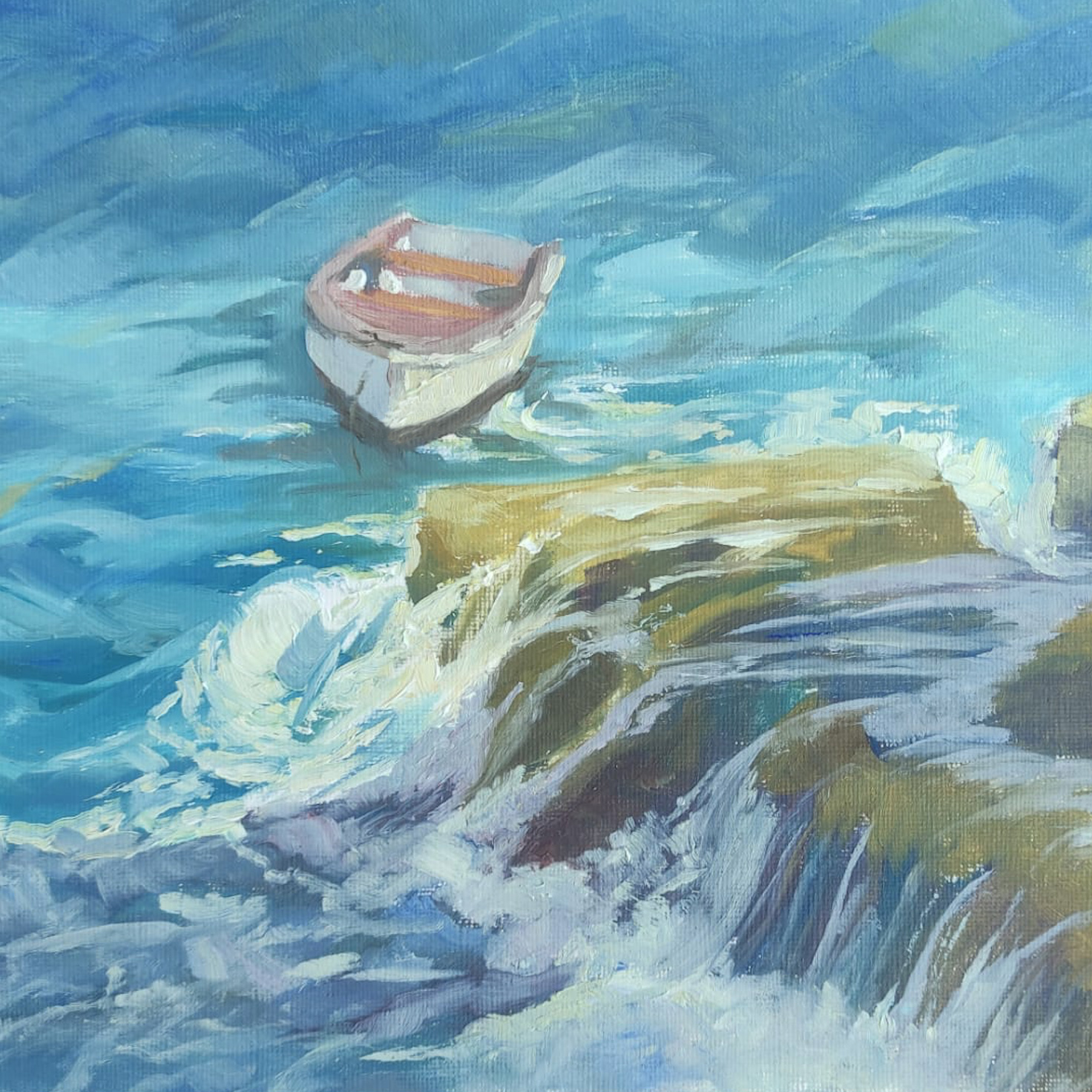 Oil Painting of Little boat off Fort St Angelo